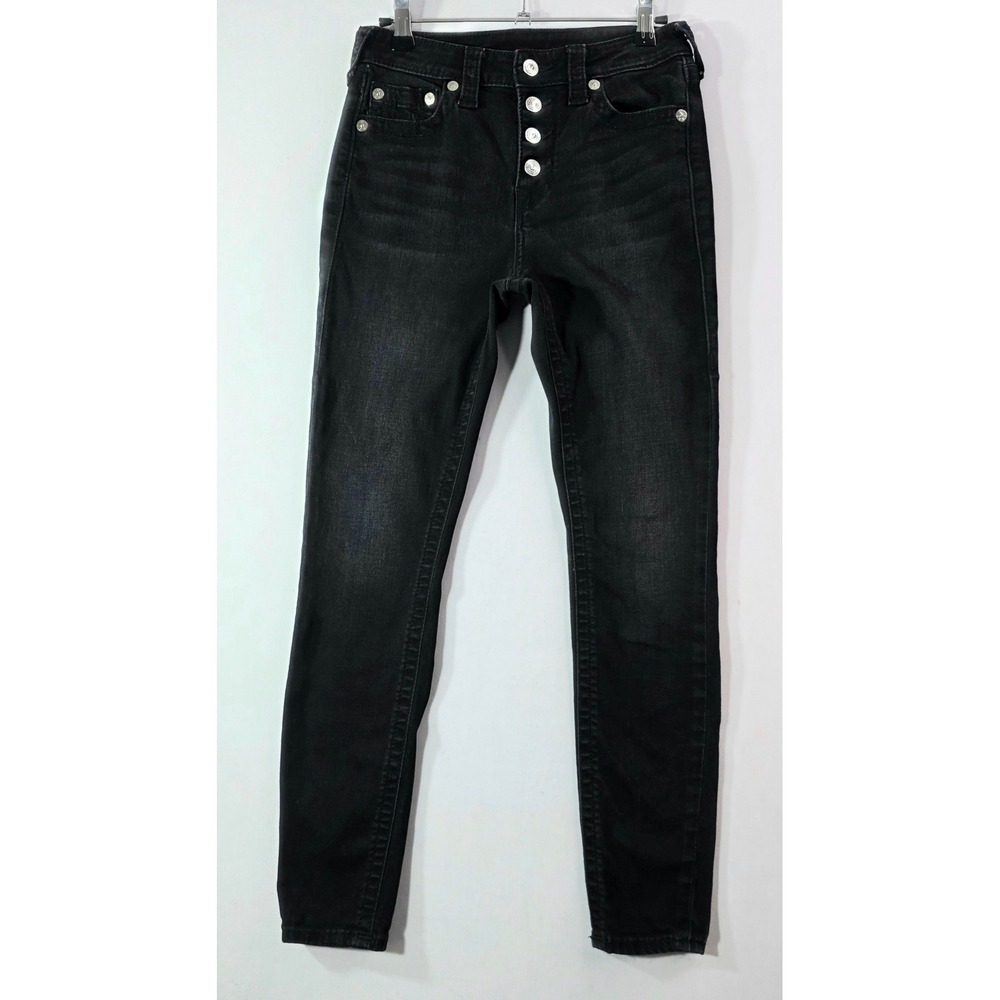 True Religion Jennie Curvy High Rise Skinny Ankle Jeans Black Button Fly 27